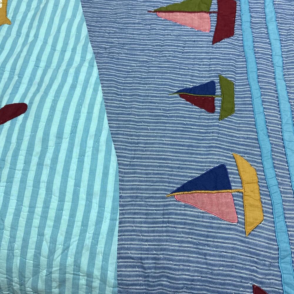Vintage Company Kids Twin Size Quilt Trains Planes Dump Trucks Sail Boats Unique - Picture 6 of 10